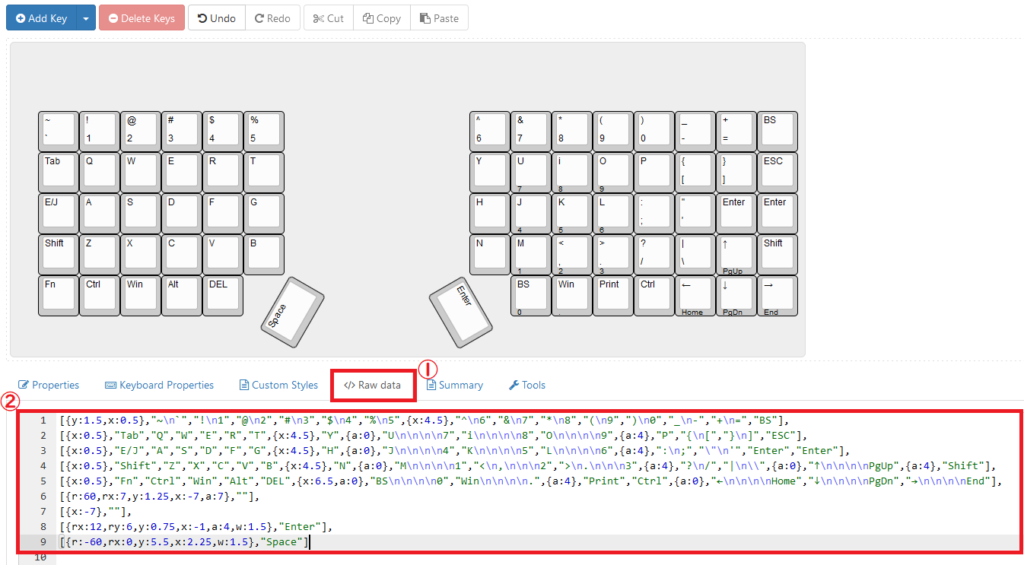 Keyboard Layout EditorのRAWデータ