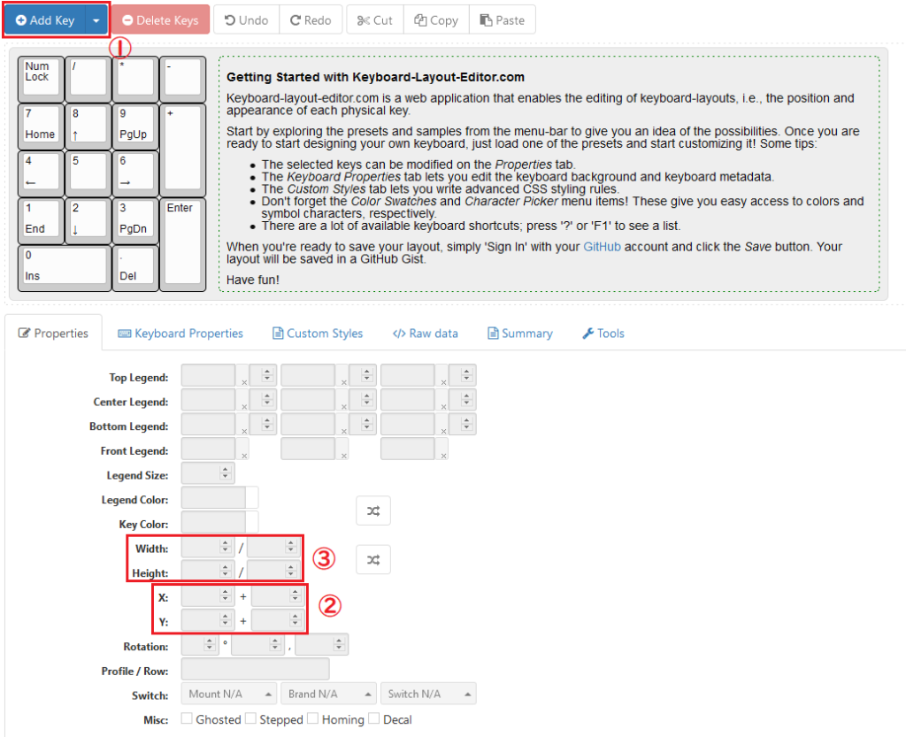 Keyboard Layout Editorの初期画面